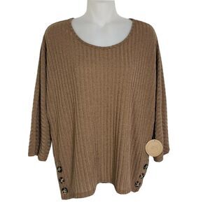Parallel Skies Womens Sweater Size Large Ribbed Brown 3/4 Sleeve Dolman Buttons